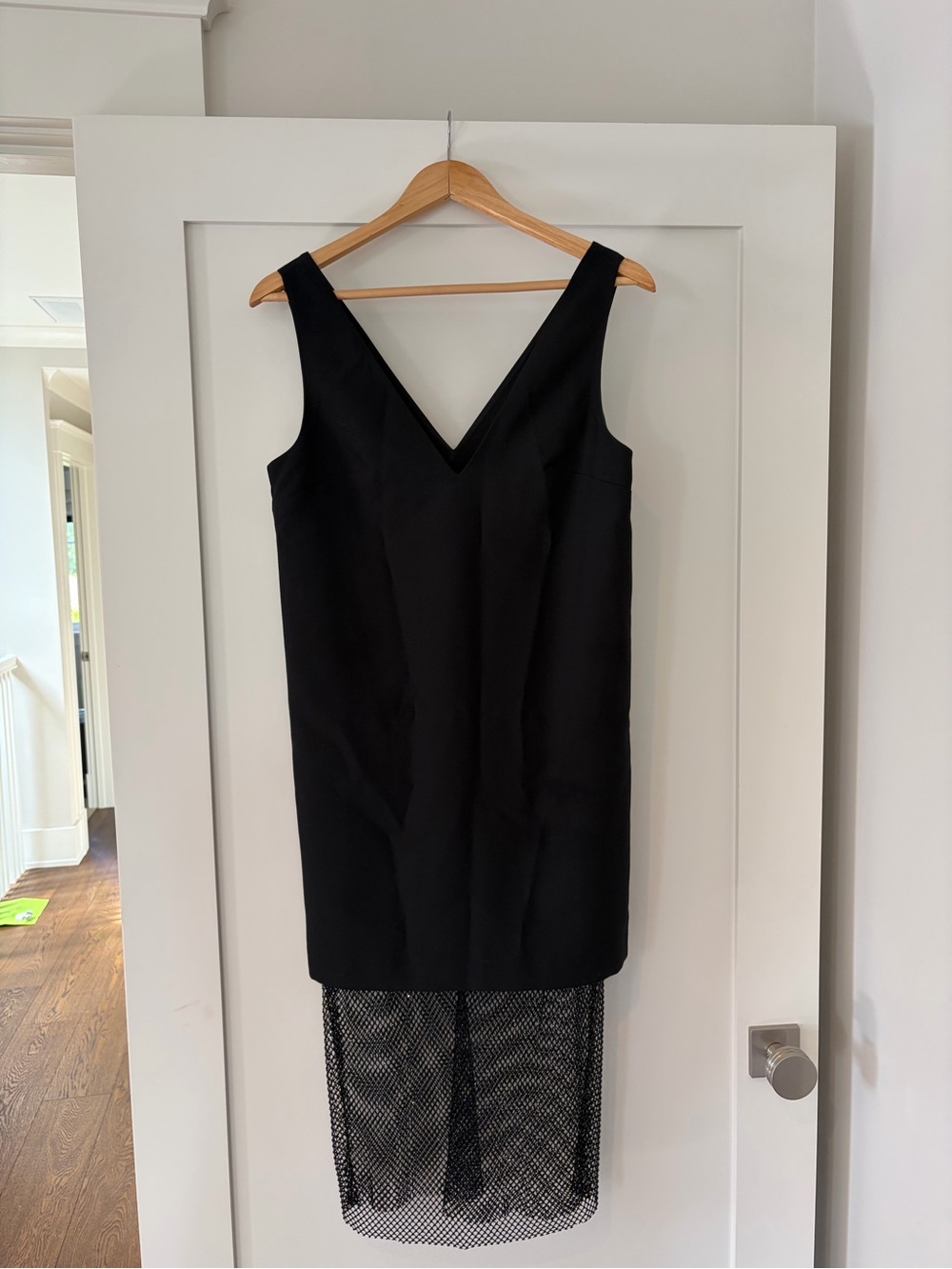 Banana Republic Black V-Neck Mini Dress with Mesh Hem